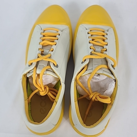 NEW ECCO FLEXURE T CAP MEN'S WHITE YELLOW LEATHER SHOES GOLF SZ 8, 39 - Picture 5 of 7